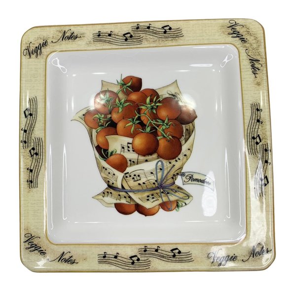 Vintage Lot 4 Veggie Notes 7.5" Square Made Italy Salad Lunch Appetizer Plates - Picture 11 of 11